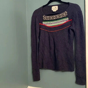 Tabitha - Anthropologie women’s long sleeve top - L- blue with colorful accent